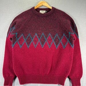 Vintage Gap Argyle‎ Knit Sweater Adult Large Red Wool Heavyweight Outerwear 90s